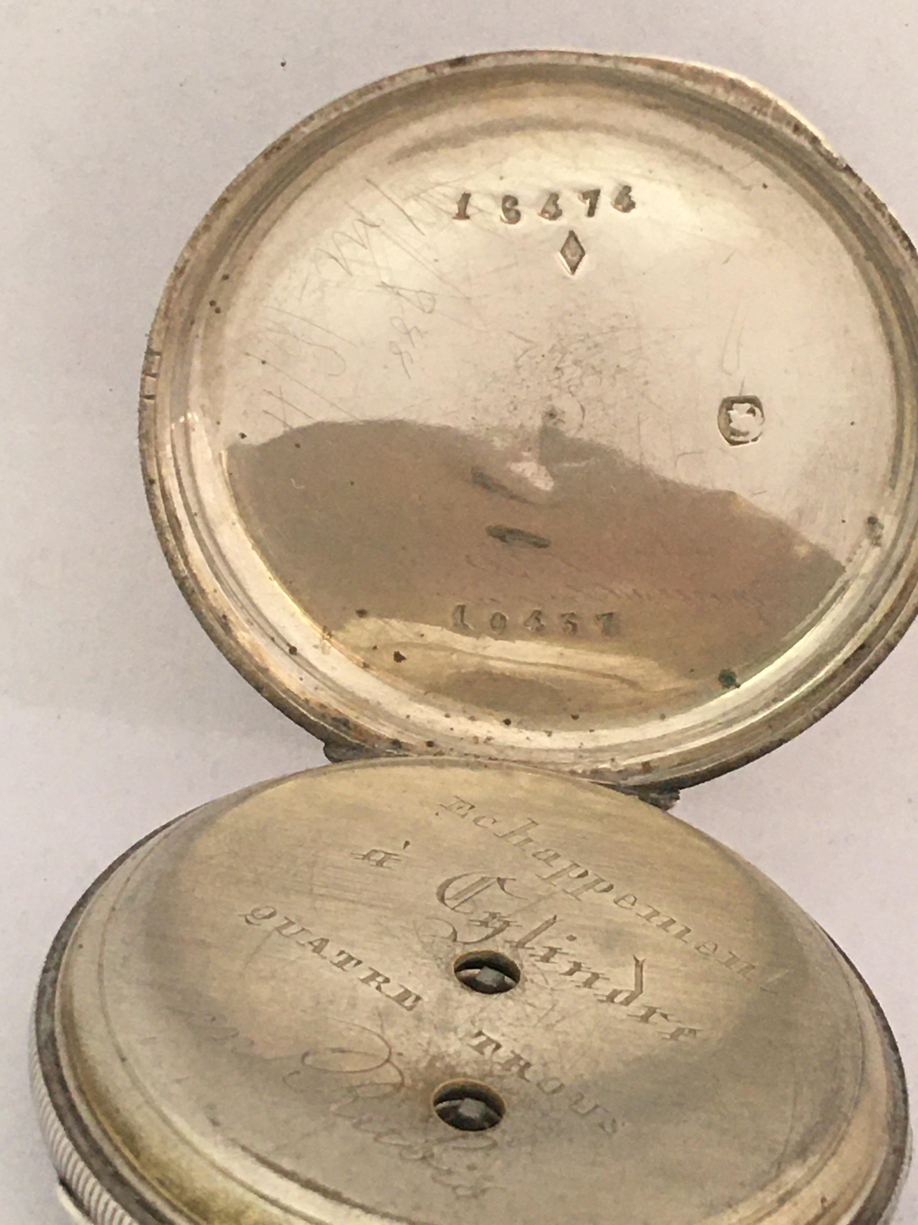 Antique Silver Engined Turn Cased Key Winding Pocket Watch For Sale 2