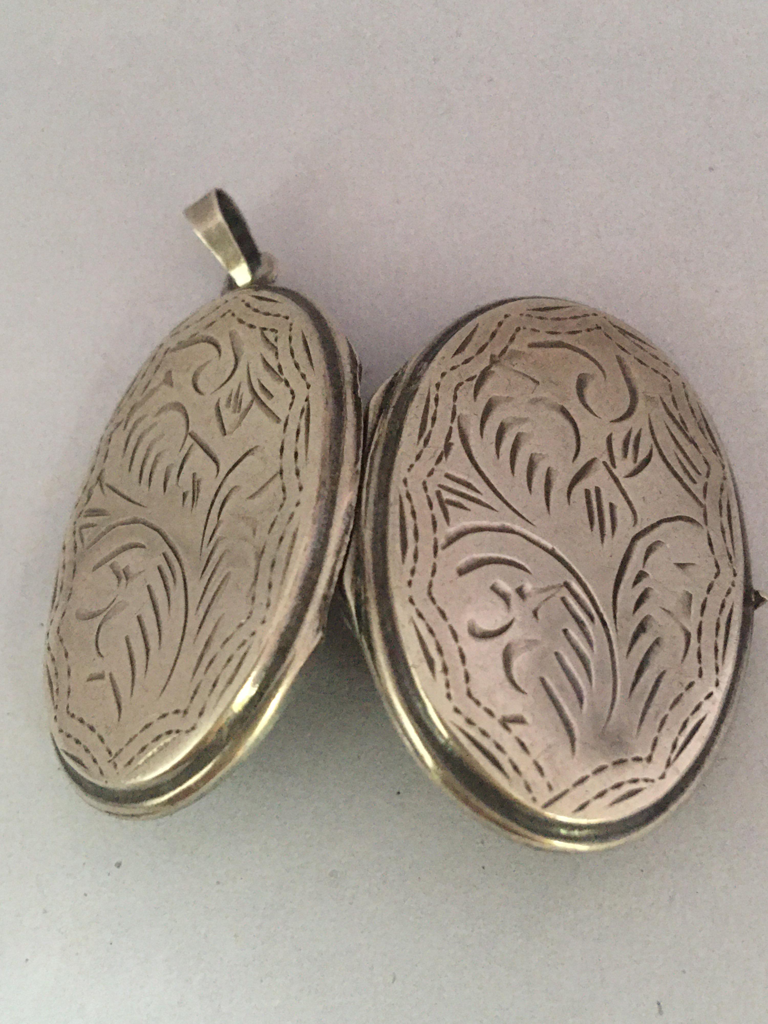 Antique Silver Engraved Oval Locket Pendant 6