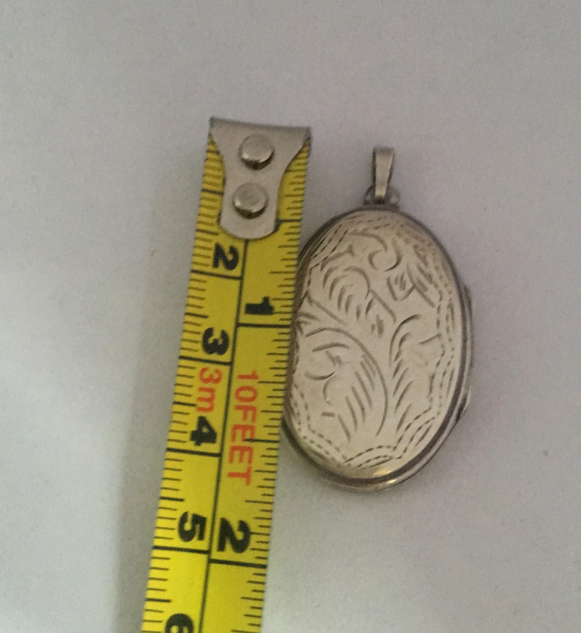 Antique Silver Engraved Oval Locket Pendant 8