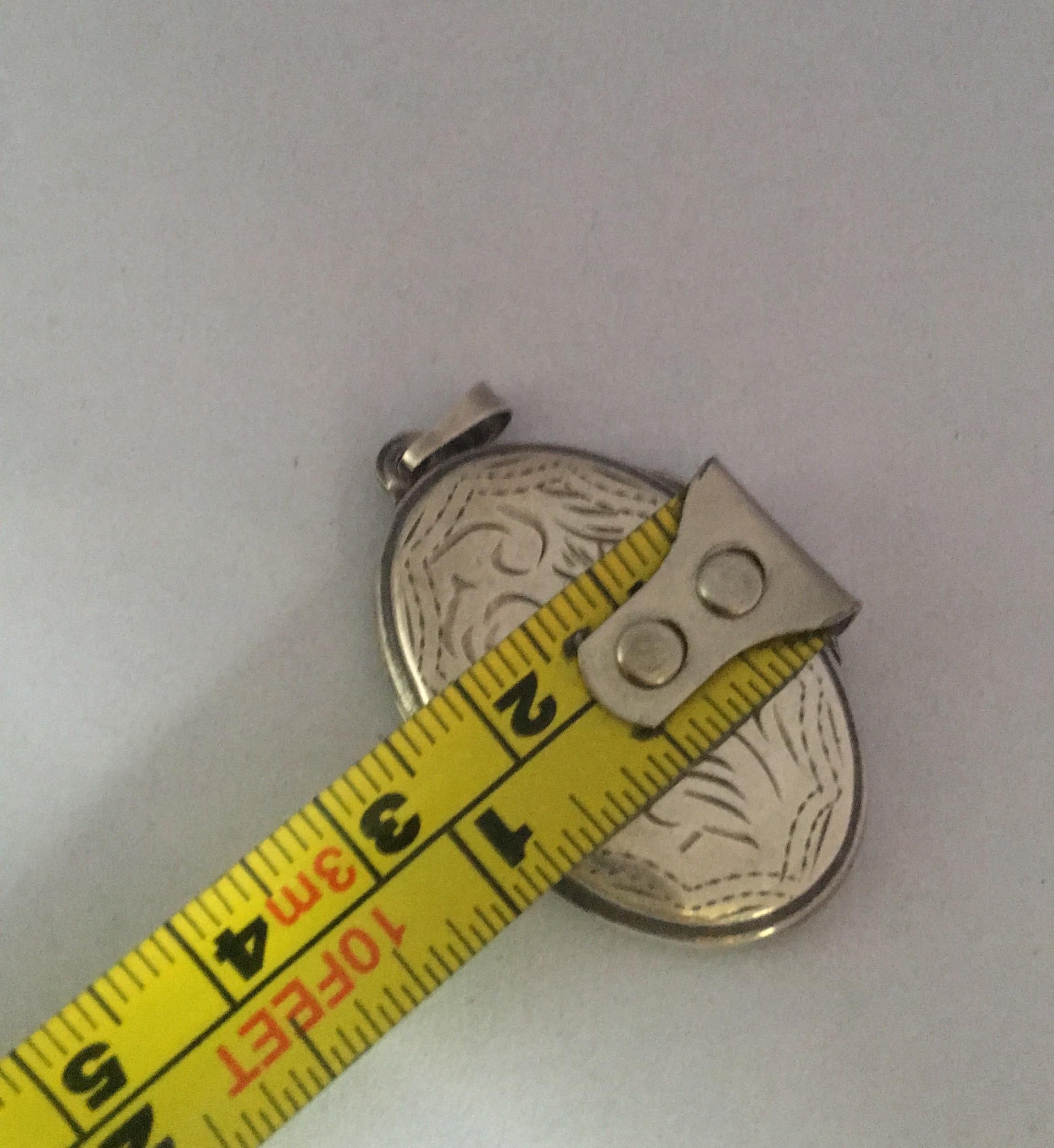 Antique Silver Engraved Oval Locket Pendant 9