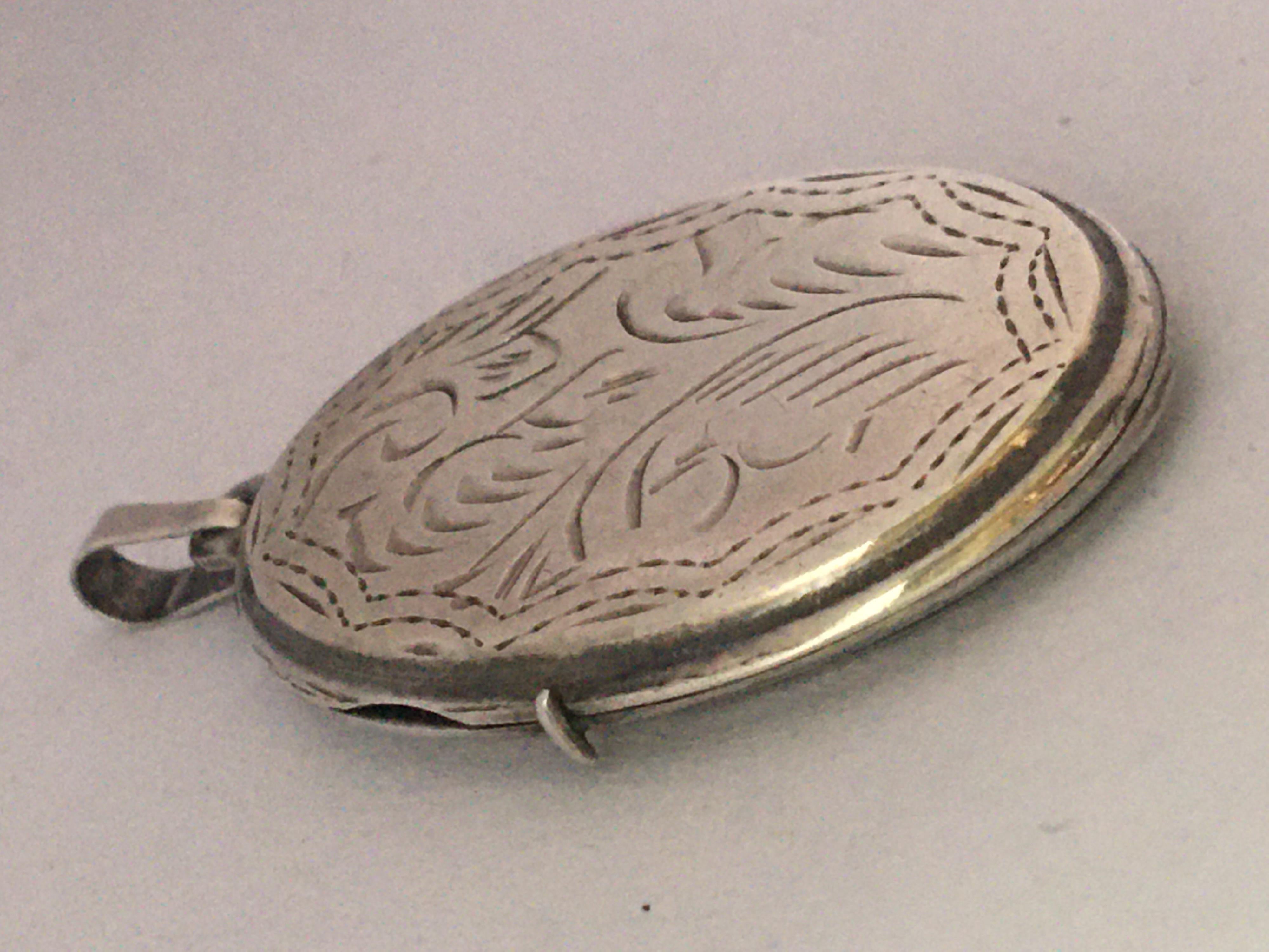 Antique Silver Engraved Oval Locket Pendant 1