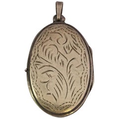 Antique Silver Engraved Oval Locket Pendant