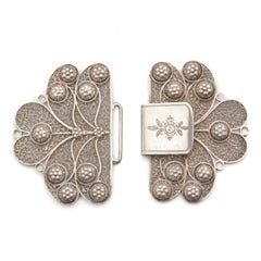 Antique Silver Filigree and Cannetille Floral Belt Buckle
