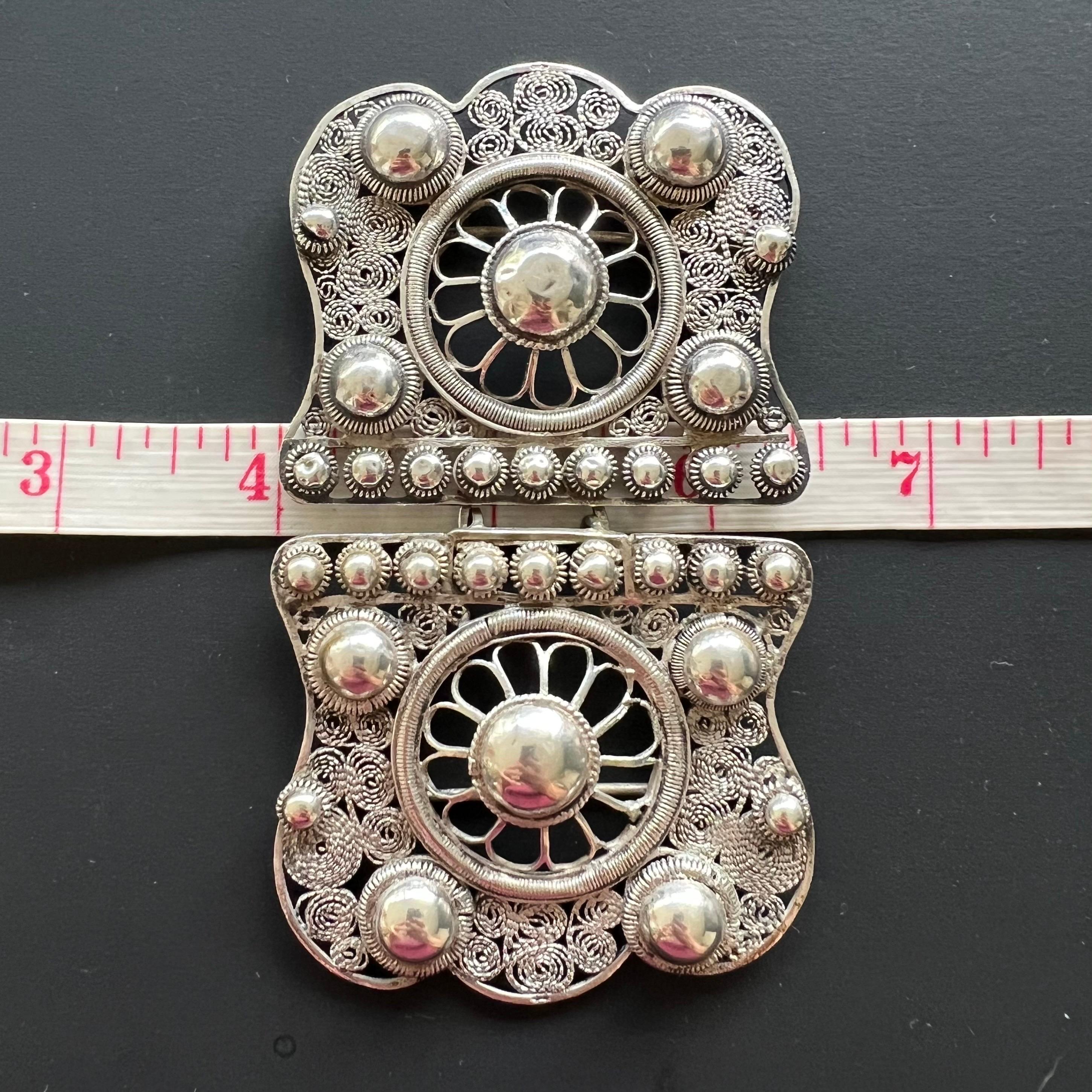 Antique Silver Filigree and Cannetille Openwork Buckle 5