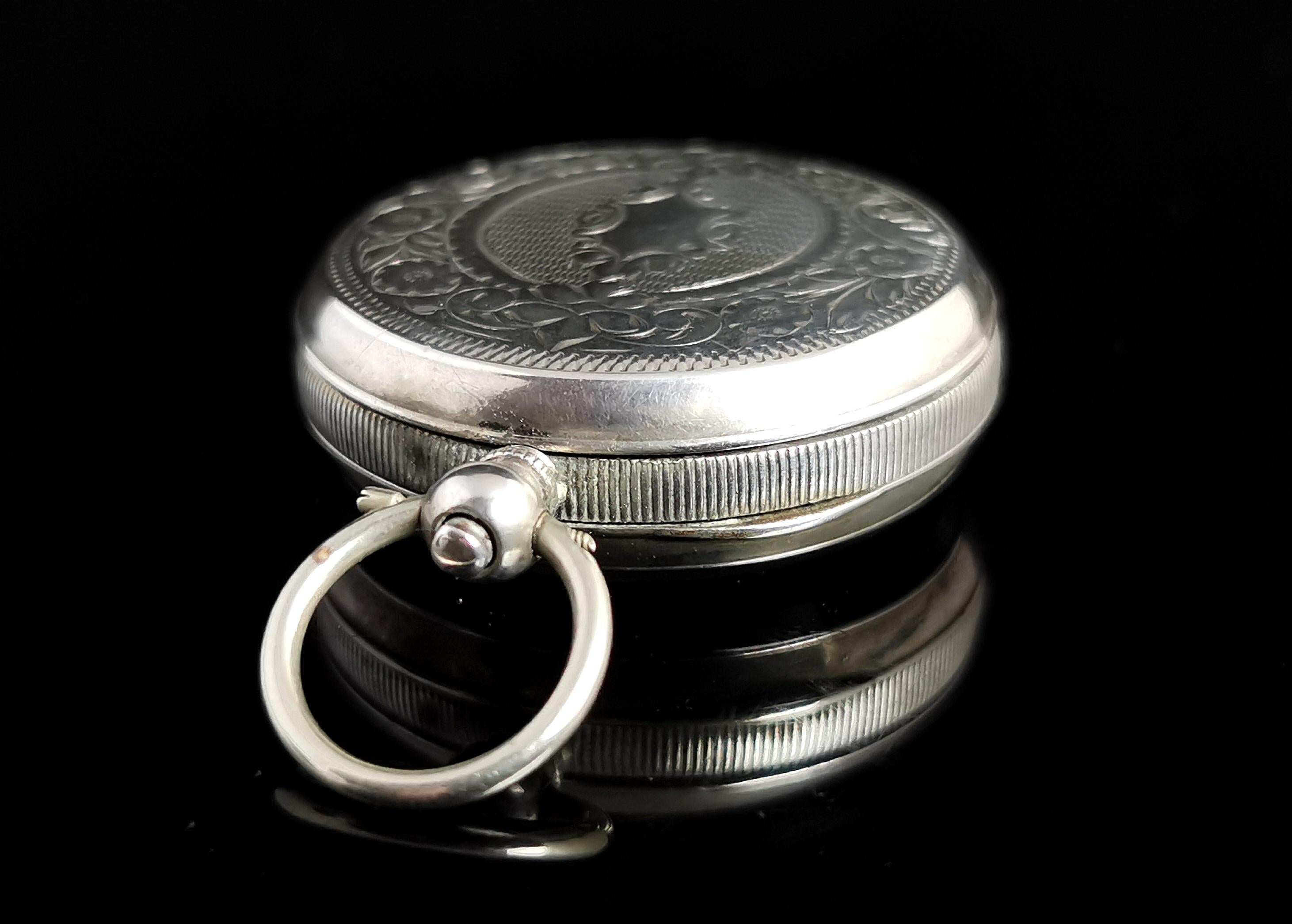 Antique Silver Fob Watch, Ladies Pocket Watch, Edwardian 5