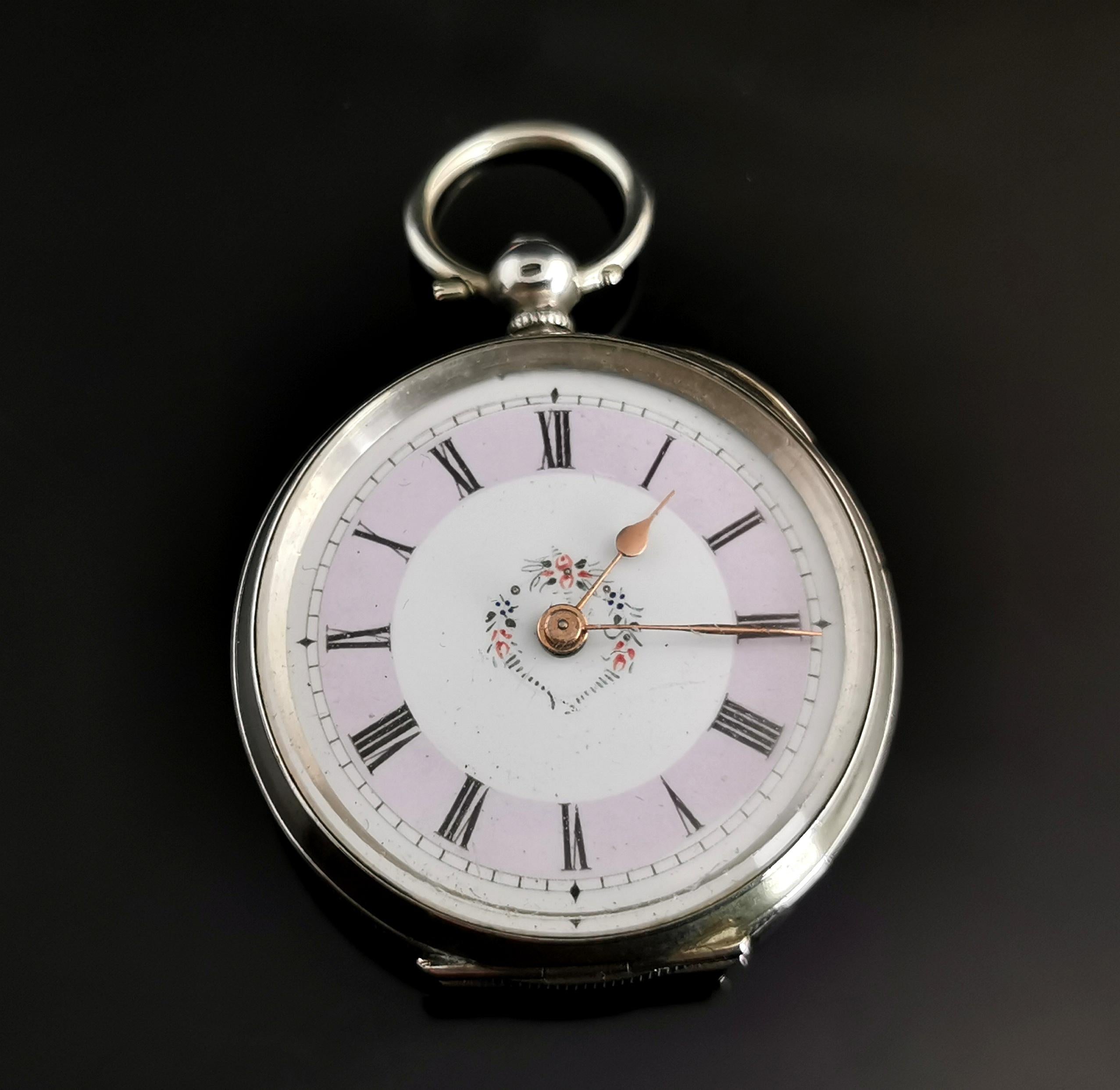 Antique Silver Fob Watch, Ladies Pocket Watch, Edwardian 6