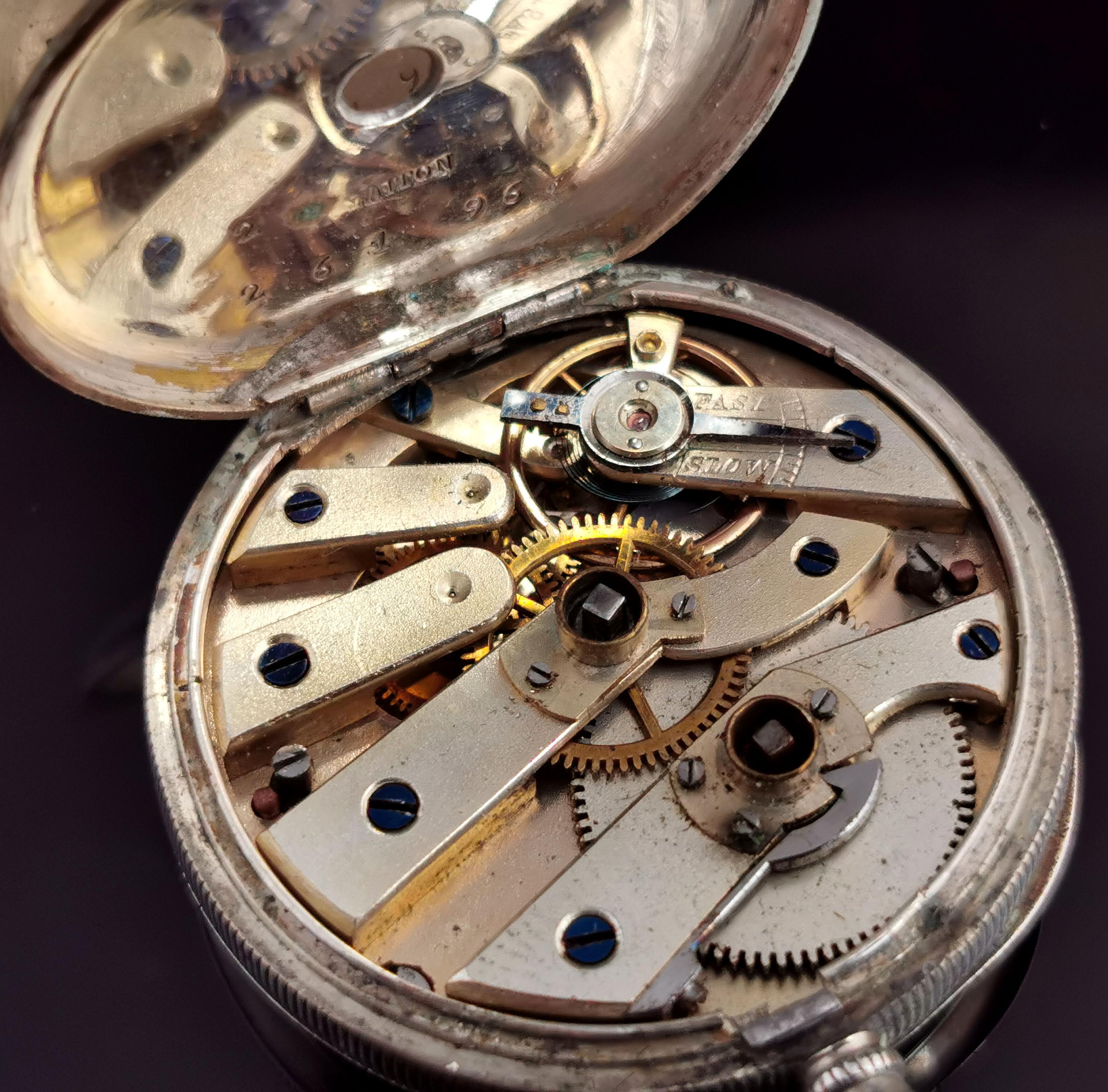 Antique Silver Fob Watch, Ladies Pocket Watch, Edwardian 7