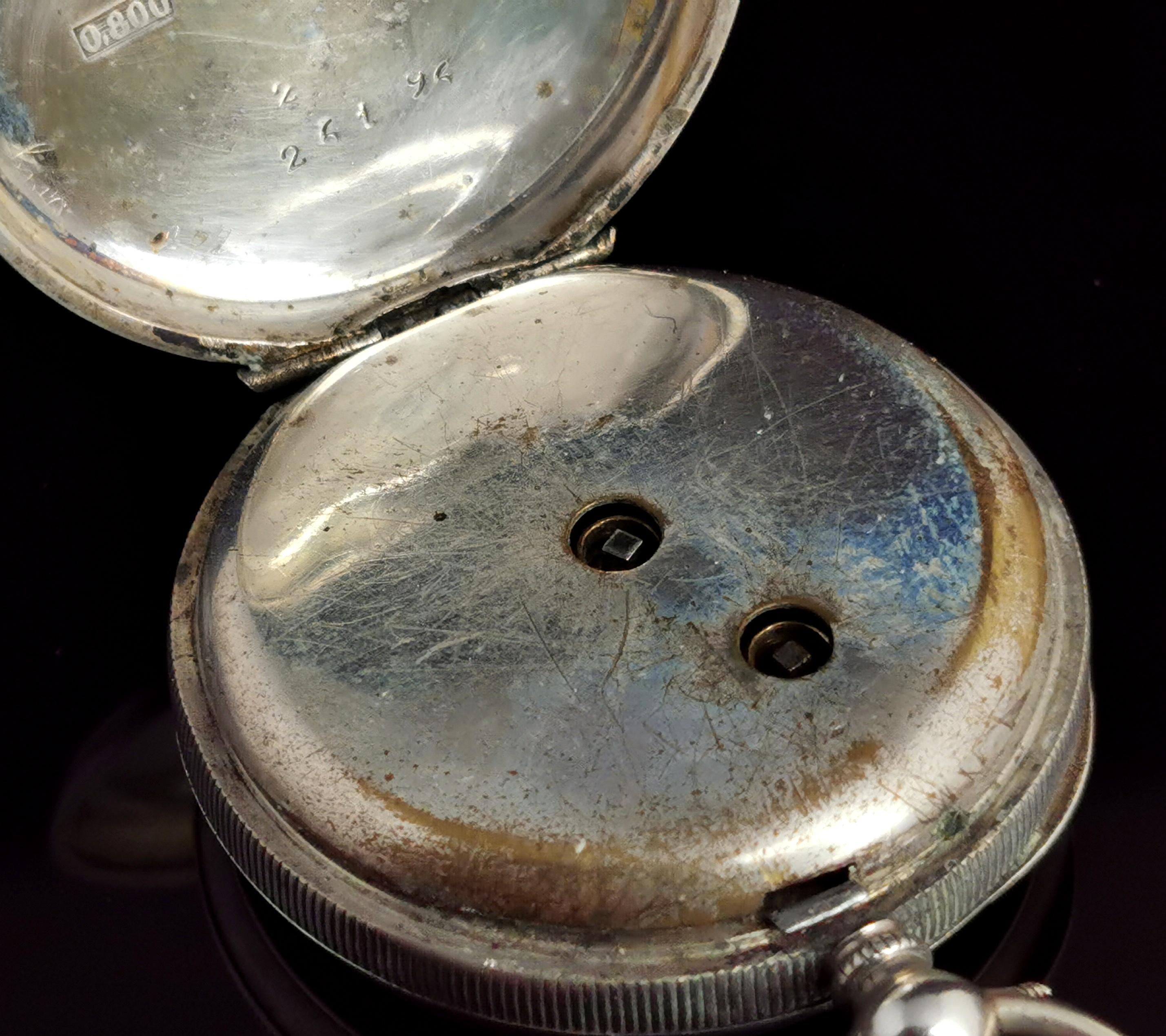 Antique Silver Fob Watch, Ladies Pocket Watch, Edwardian 8