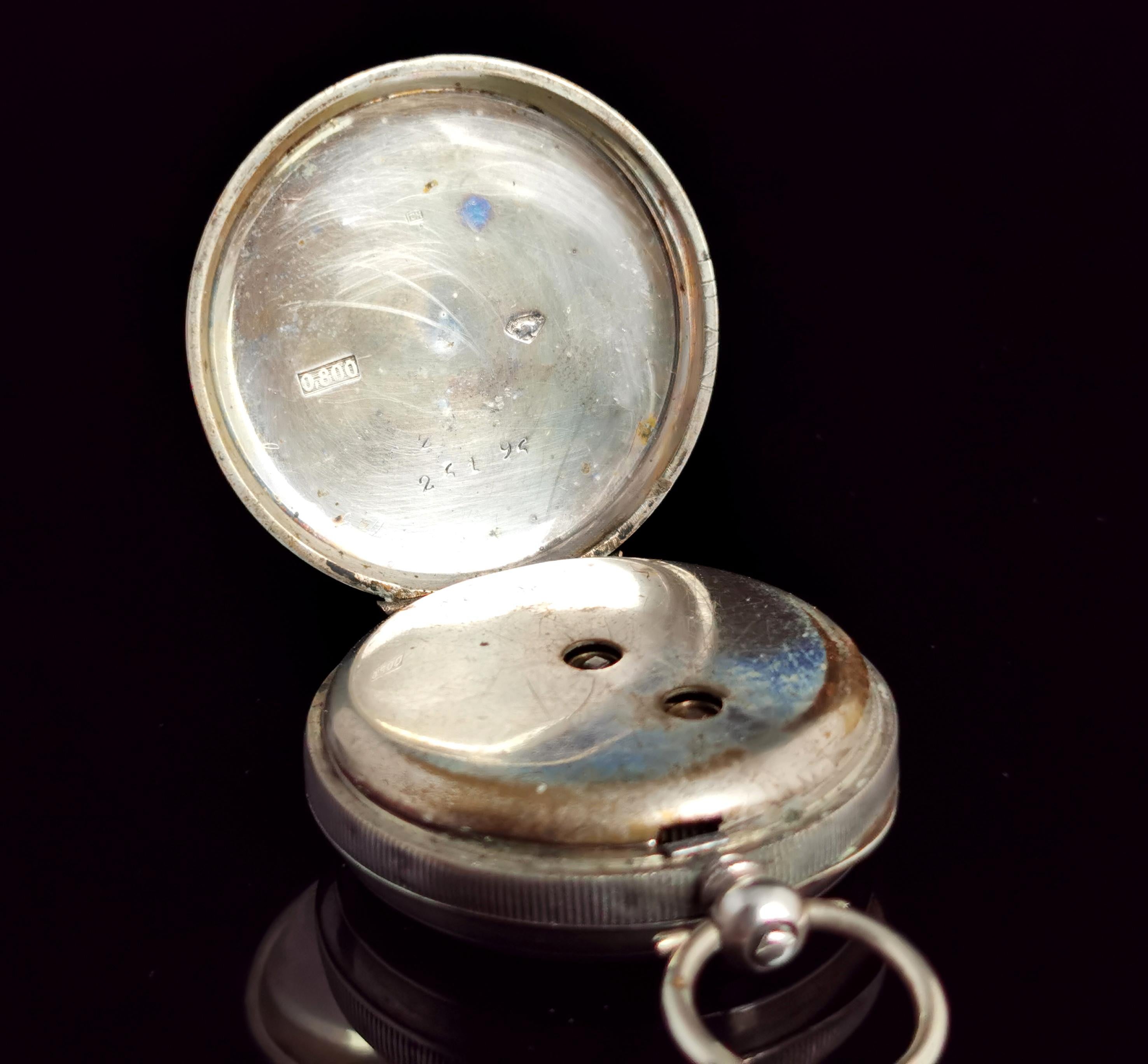 Antique Silver Fob Watch, Ladies Pocket Watch, Edwardian 10