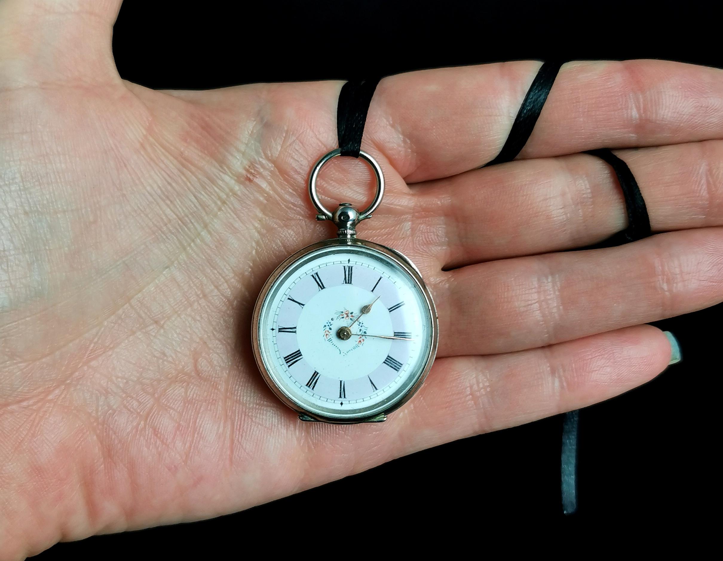 Antique Silver Fob Watch, Ladies Pocket Watch, Edwardian 1