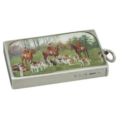 Antique Silver Fox Hunting Vesta Case