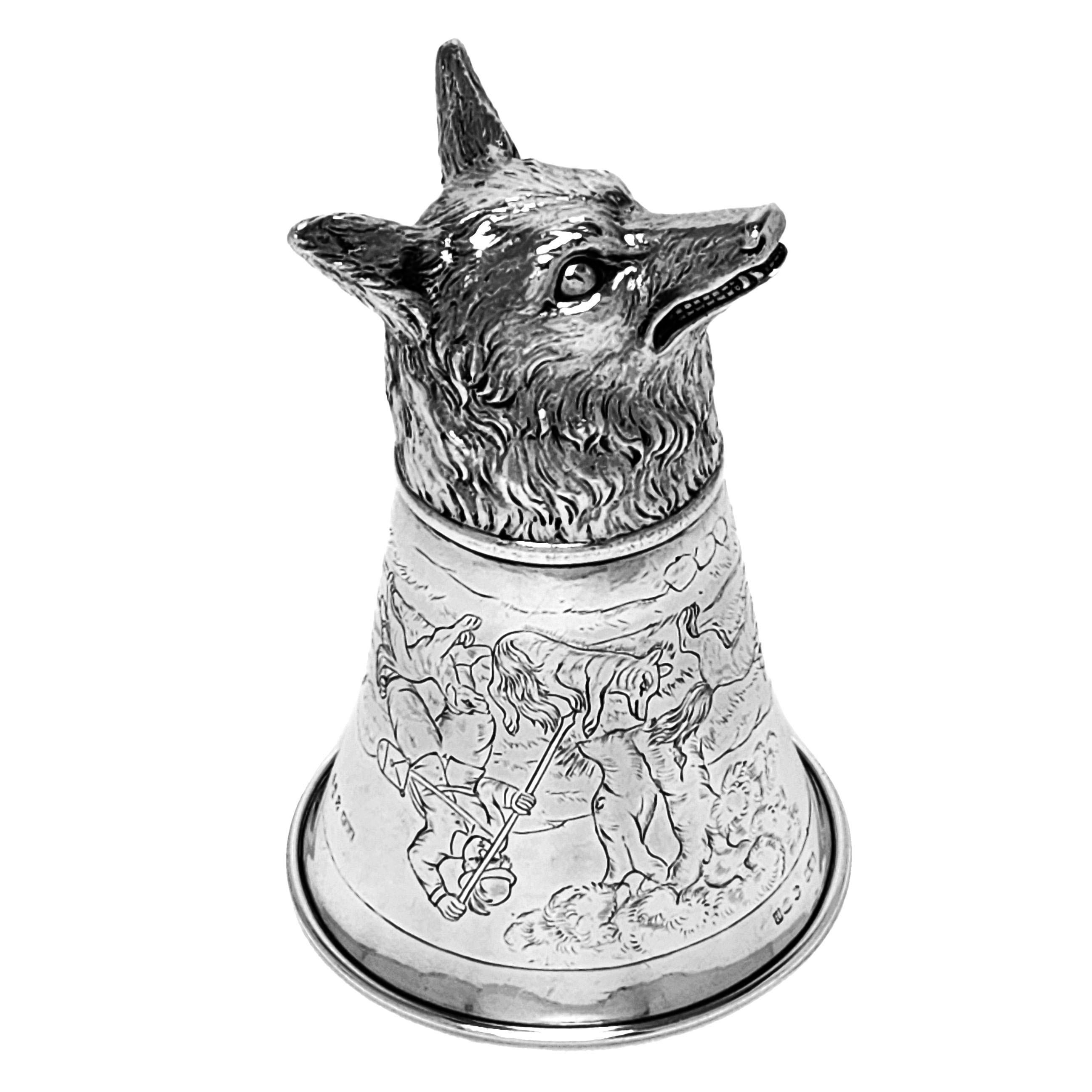 German Antique Silver Fox Stirrup Cup 1912 England Import Mark