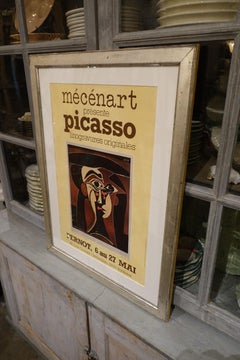 Antique Silver Framed Vintage Picasso Exhibition Poster