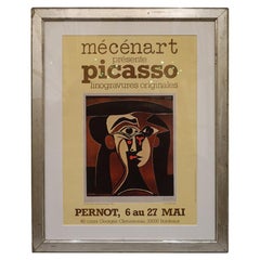 Antique Silver Framed Vintage Picasso Exhibition Poster