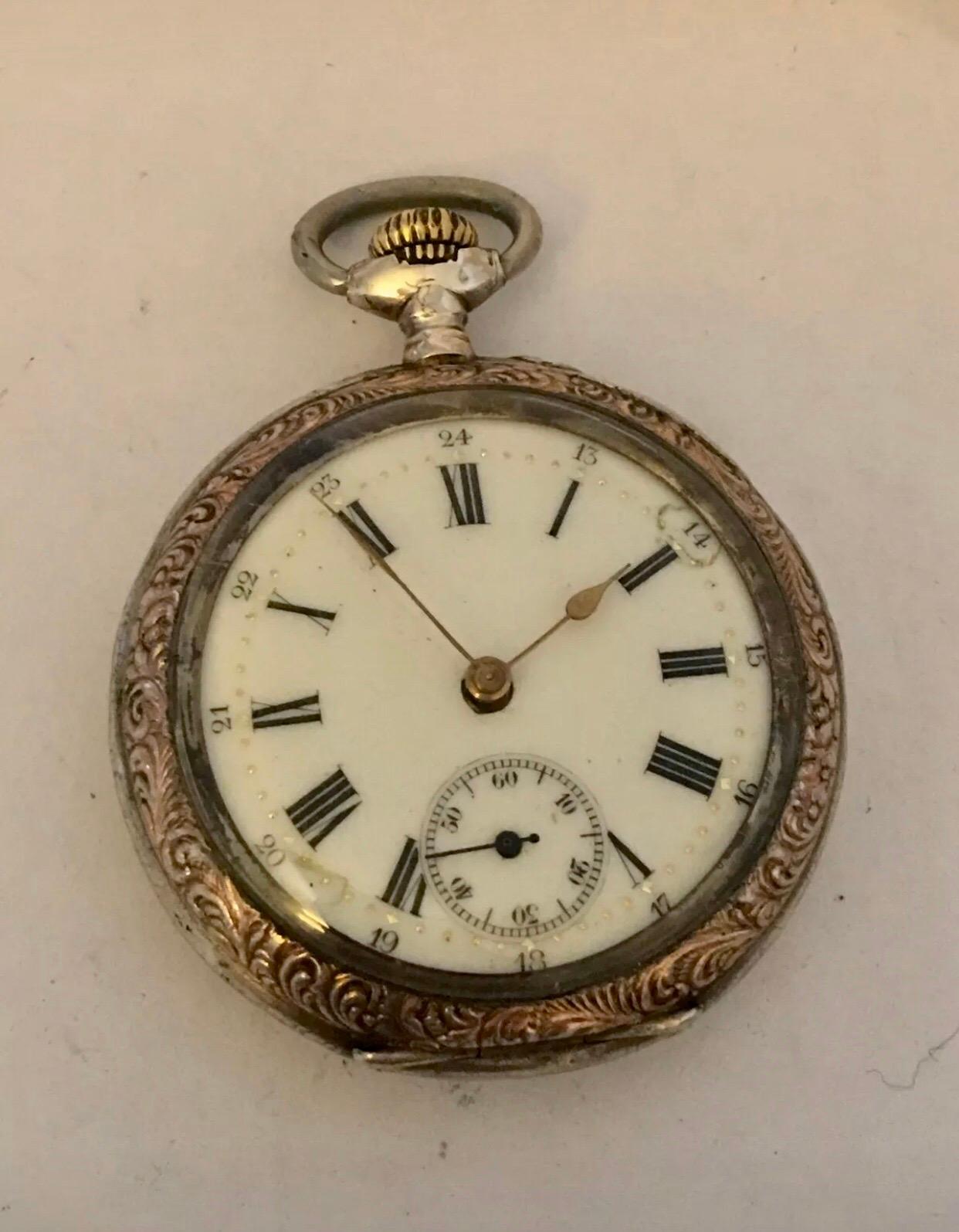 Antique Silver Full Engraved Case HandWinding Pocket Watch at 1stDibs