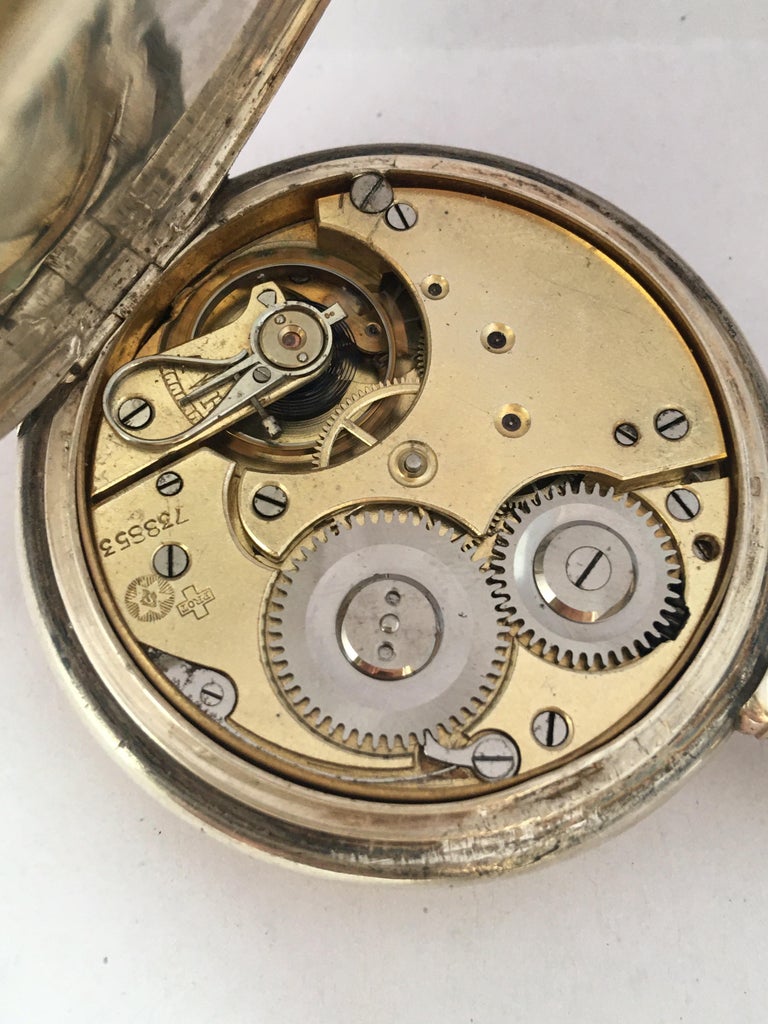 Antique Silver Full Hunter Hand Winding Pocket Watch For Sale at 1stDibs