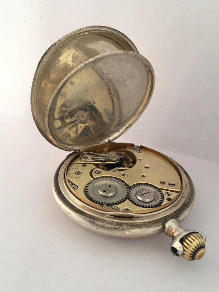 Antique Silver Full Hunter Hand Winding Pocket Watch For Sale at 1stDibs