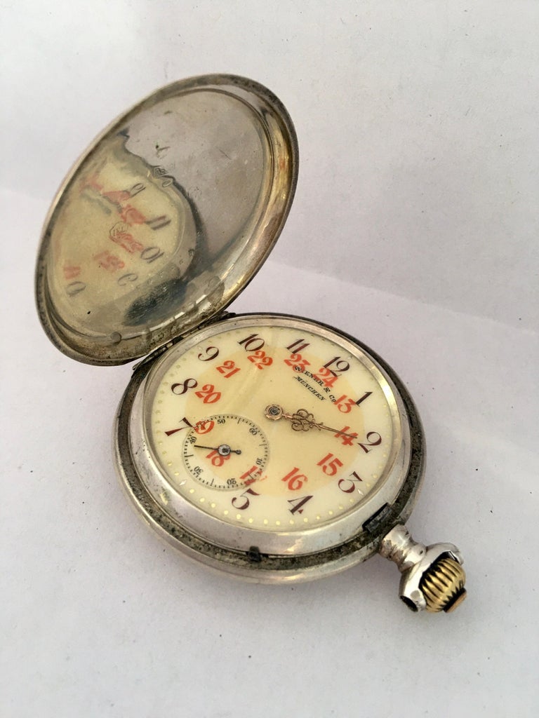 Antique Silver Full Hunter Hand Winding Pocket Watch For Sale at 1stDibs