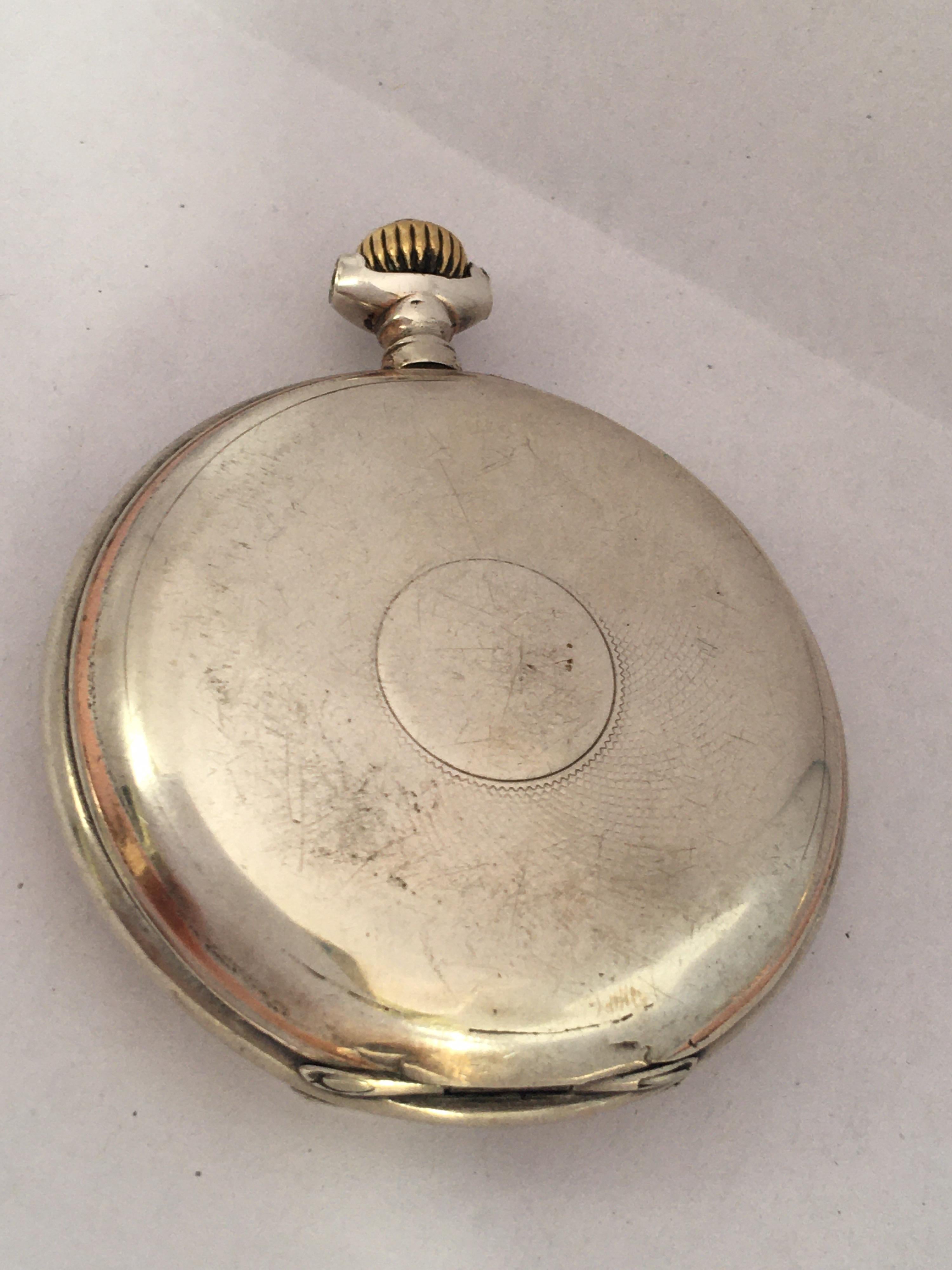 Antique Silver Full Hunter Hand Winding Pocket Watch For Sale at