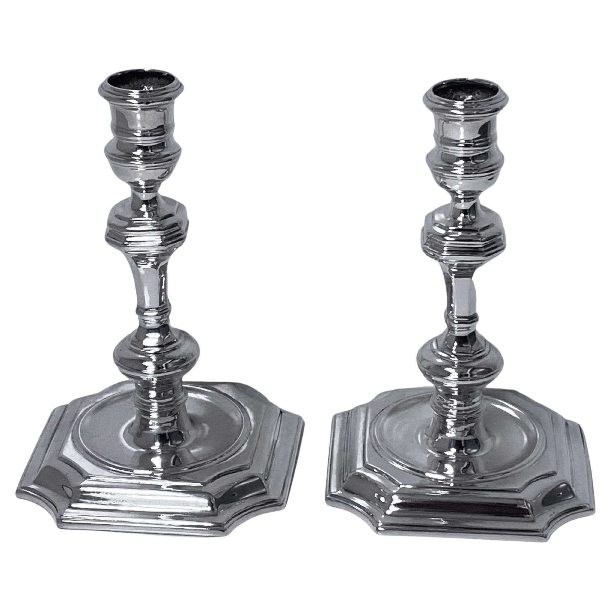 Antique Silver Georgian Style Candlesticks London 1913 William Comyns For Sale