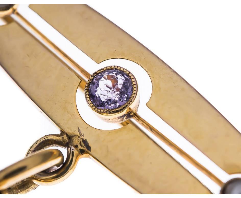 Victorian Antique Silver Gilt & 9ct Yellow Gold Amethyst & Split Pearl Snuff Locket Brooch For Sale