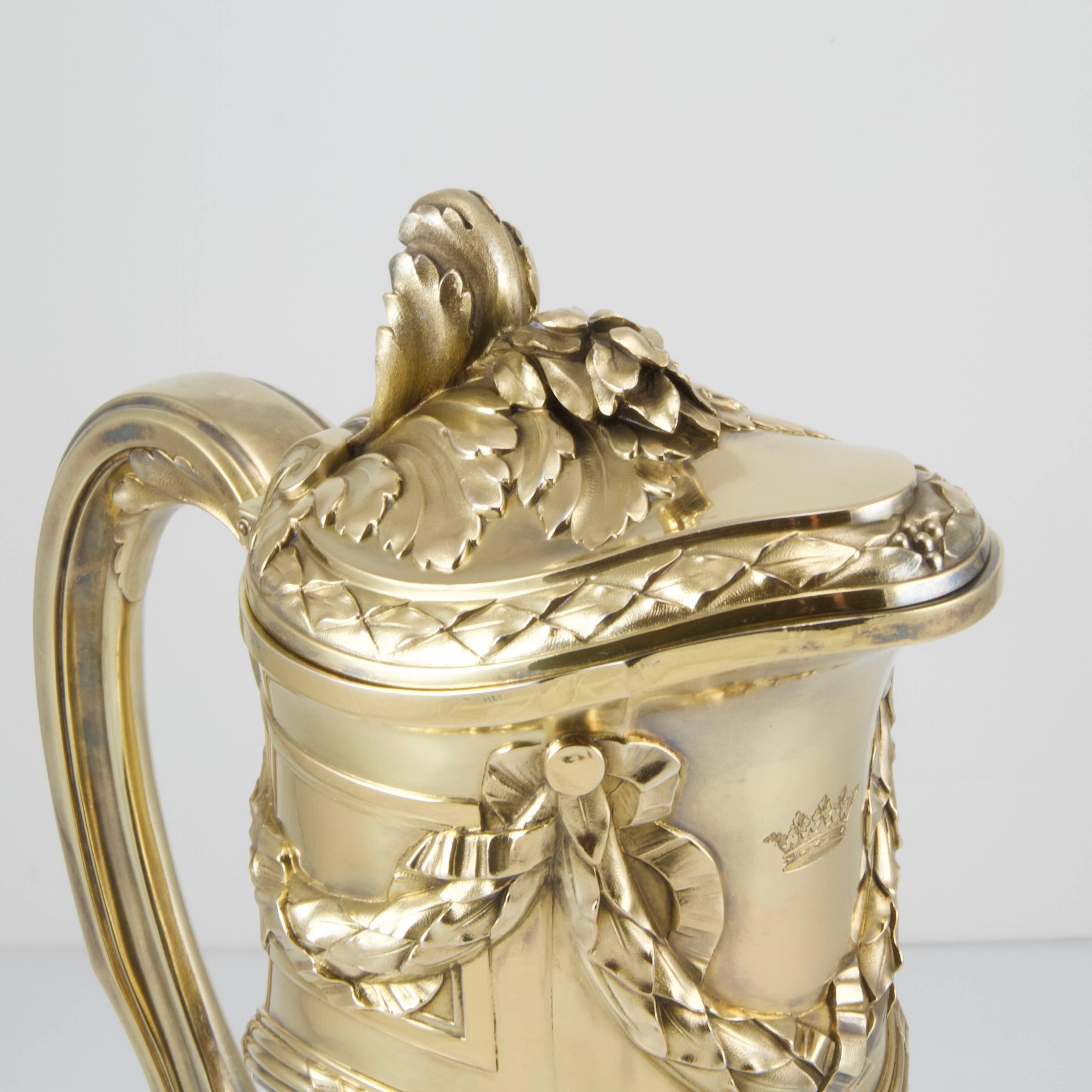 Regency Antique Silver Gilt and Cristal Champagne Jug by Risler & Carré, Paris, 1900 For Sale