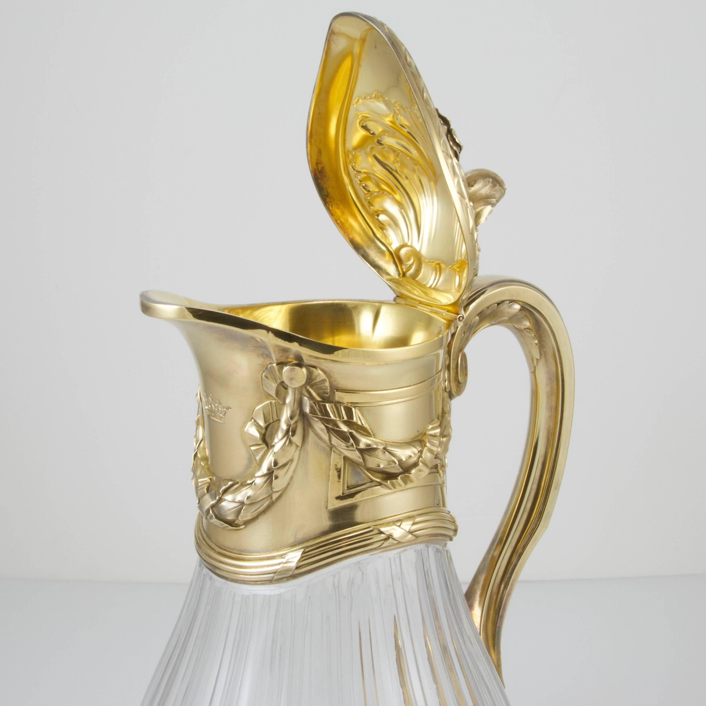 French Antique Silver Gilt and Cristal Champagne Jug by Risler & Carré, Paris, 1900 For Sale