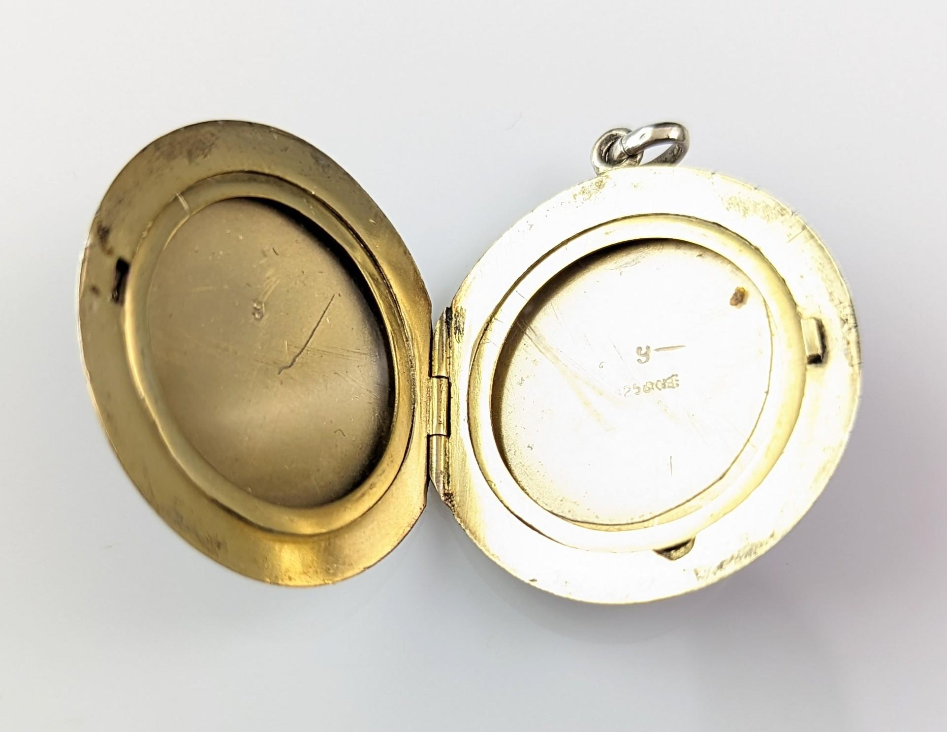 Antique Silver gilt and Guilloche enamel locket pendant  5