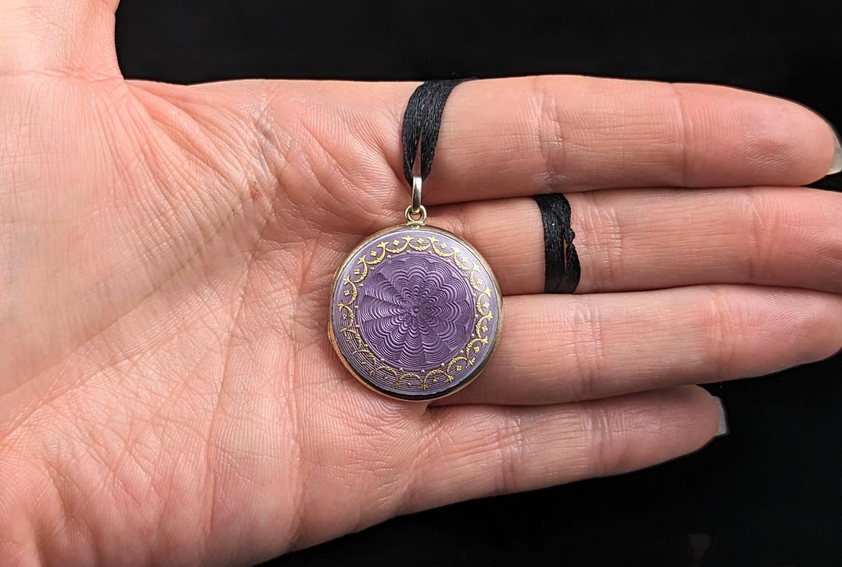 Antique Silver gilt and Guilloche enamel locket pendant  In Good Condition In NEWARK, GB