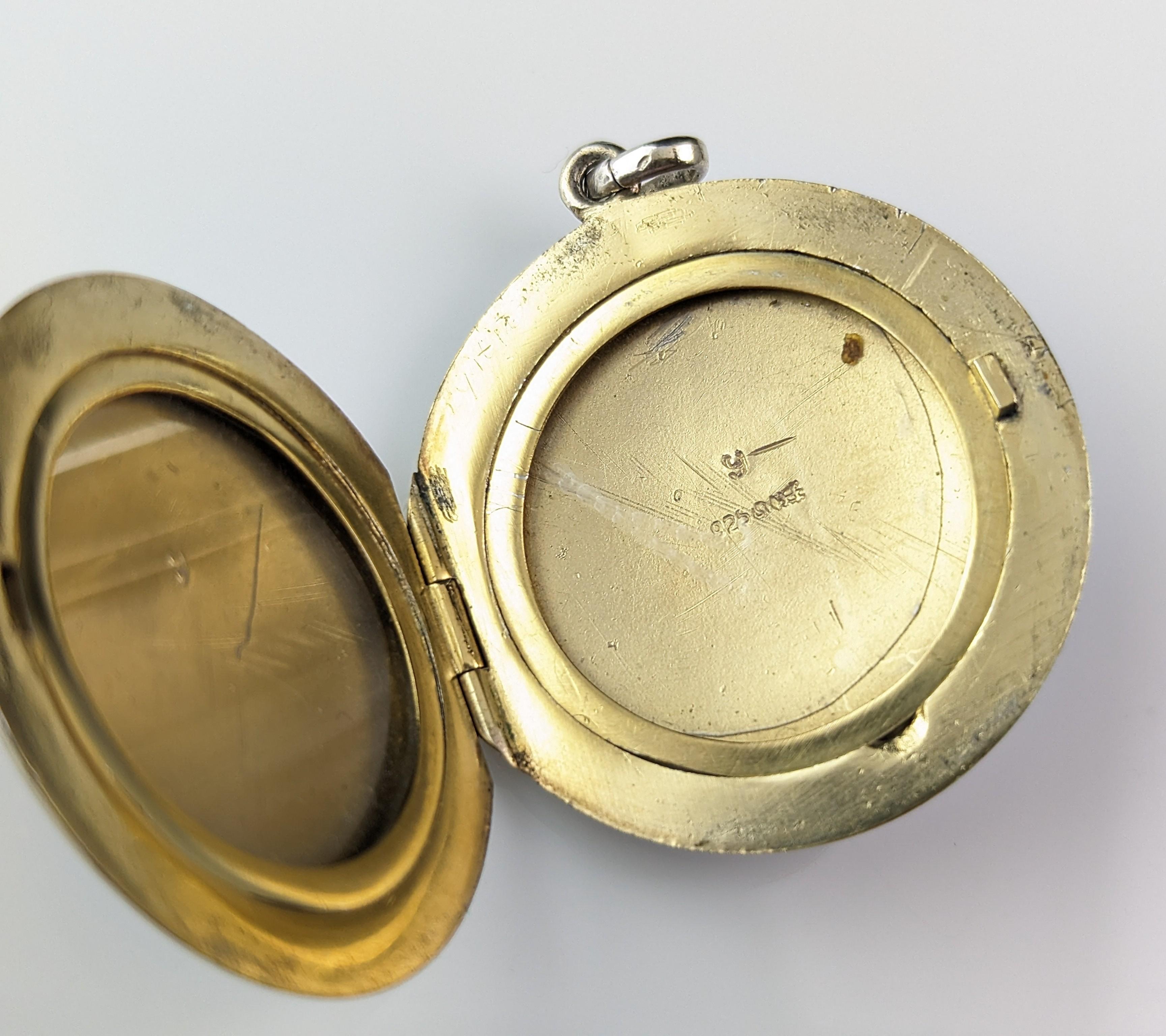 Women's Antique Silver gilt and Guilloche enamel locket pendant 