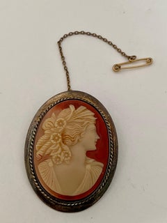 Antique Silver Gilt Brooch Cameo