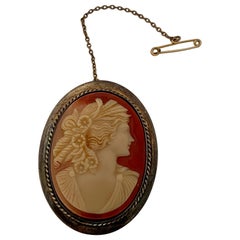 Antique Silver Gilt Brooch Cameo