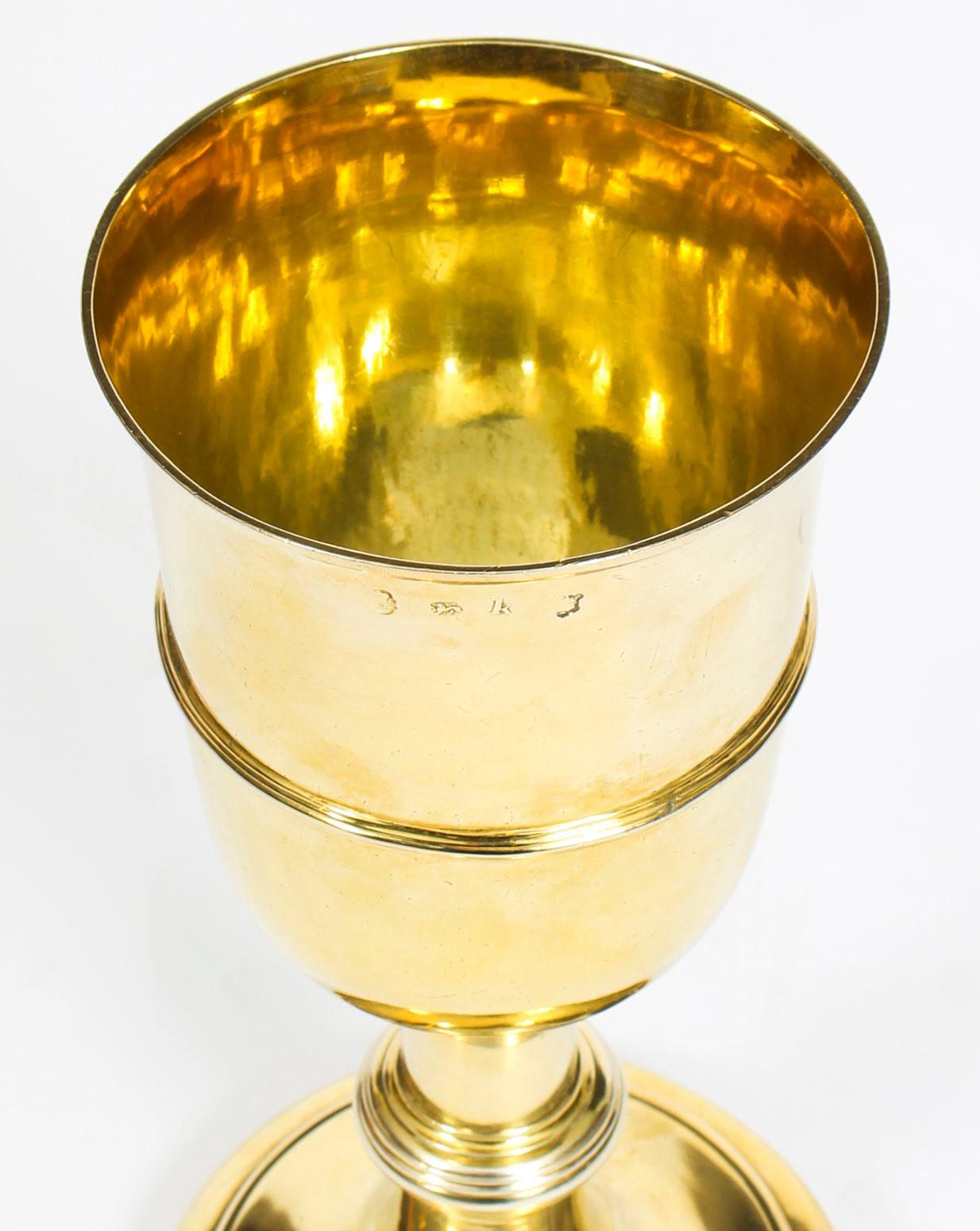 English Antique Silver Gilt Chalice Cup by Paul de Lamerie, 1745, 18th Century
