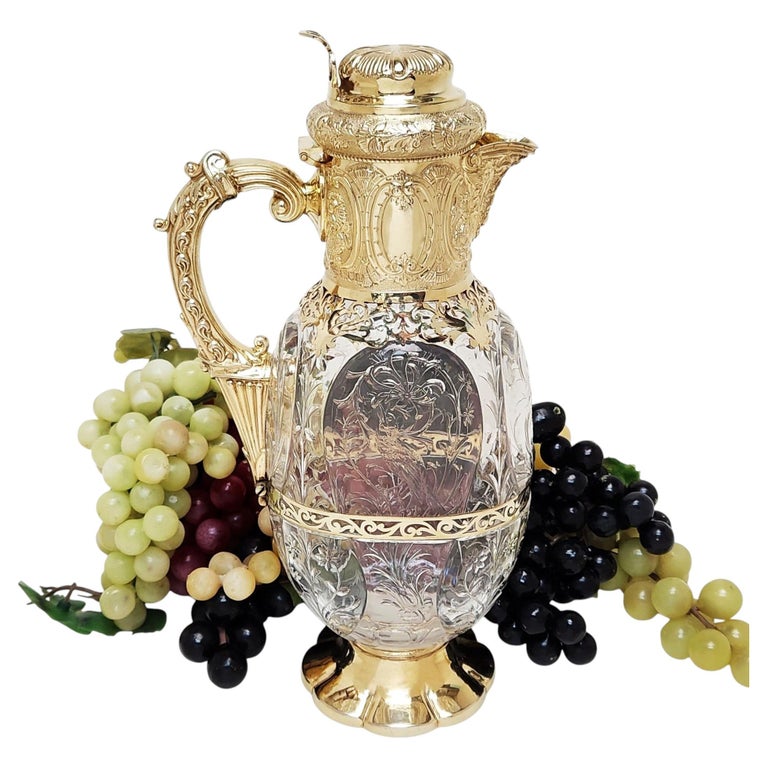 Antique Silver Gilt & Cut Glass Clare Jug / Wine Decanter London 1903
