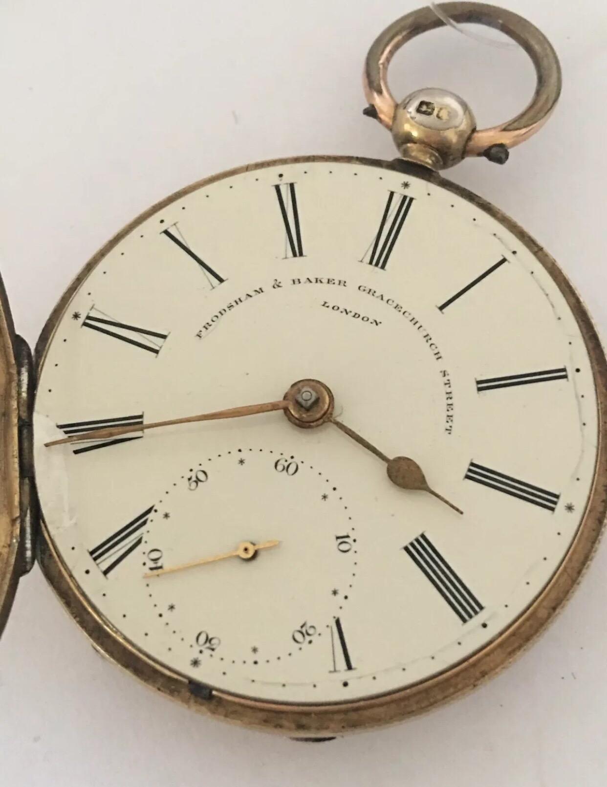 Silver Gilt English Lever Fusee Pocket Watch by Frodsham, London for Spares/Repa 5