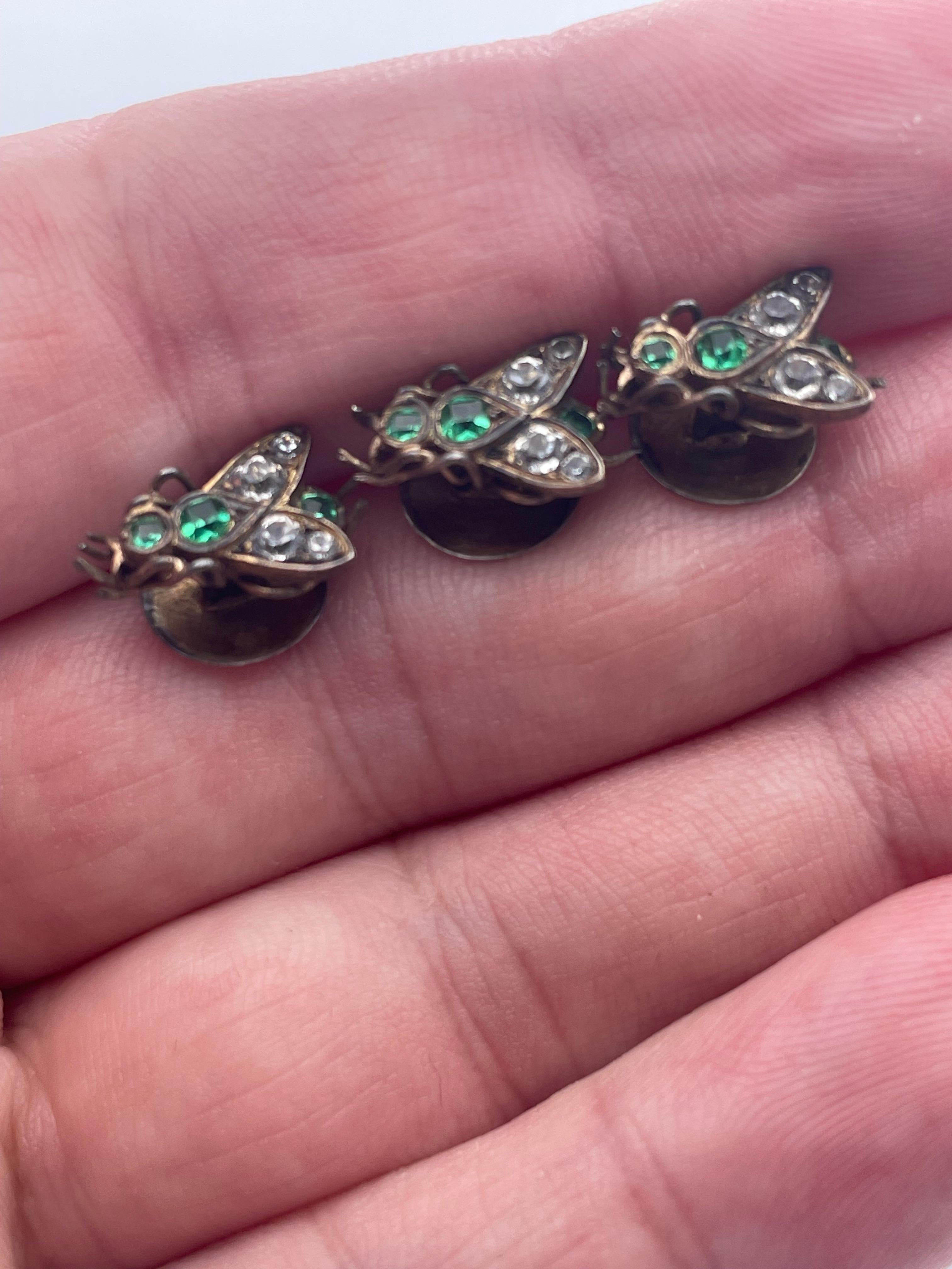 Antique Silver Gilt & Paste Bee Stud Set in Original Box In Good Condition For Sale In New York, NY