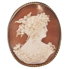 Antique Silver Goddess Flora Cameo Brooch
