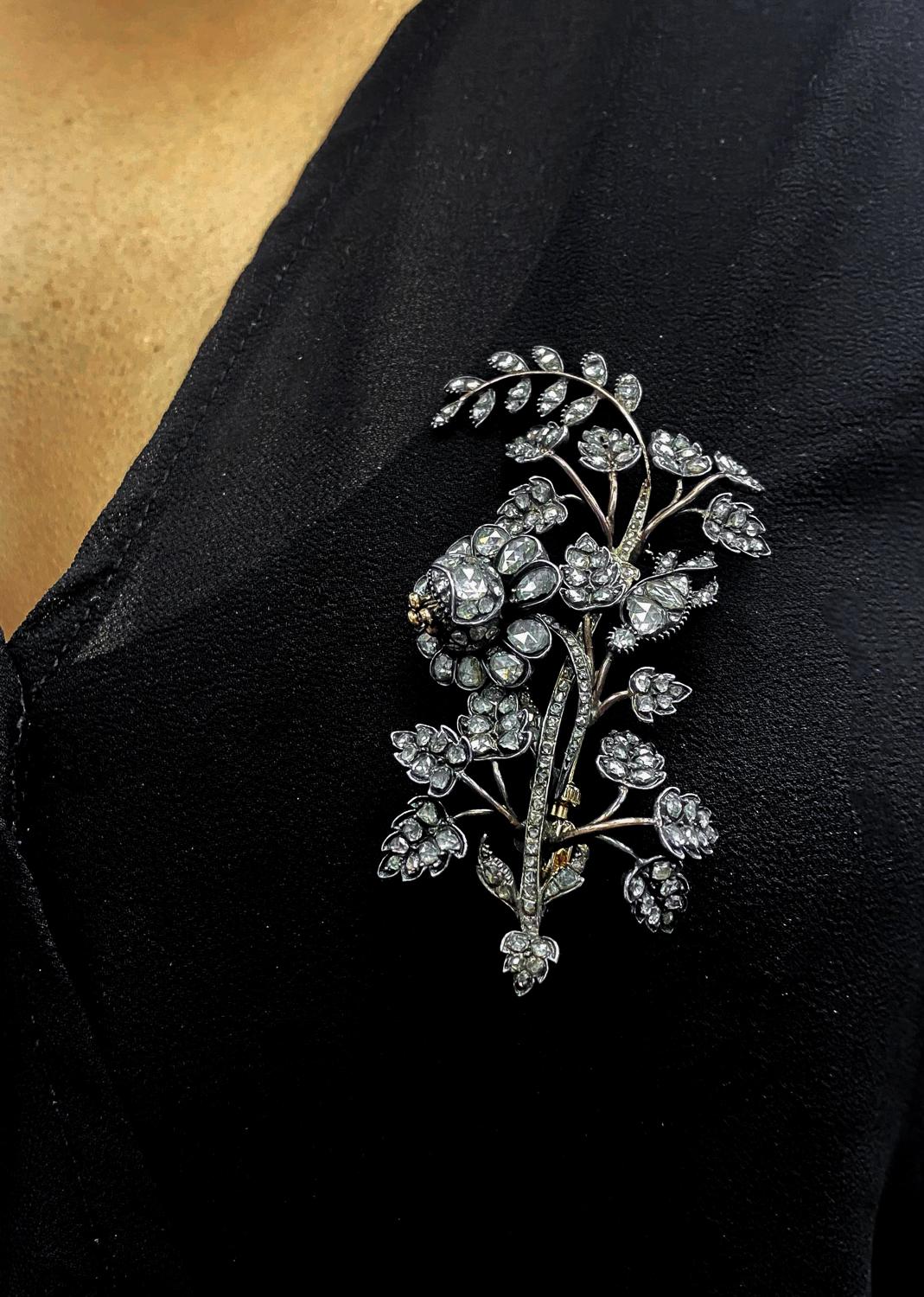 Women's Antique Silver, Gold and Diamond Brooch For Sale