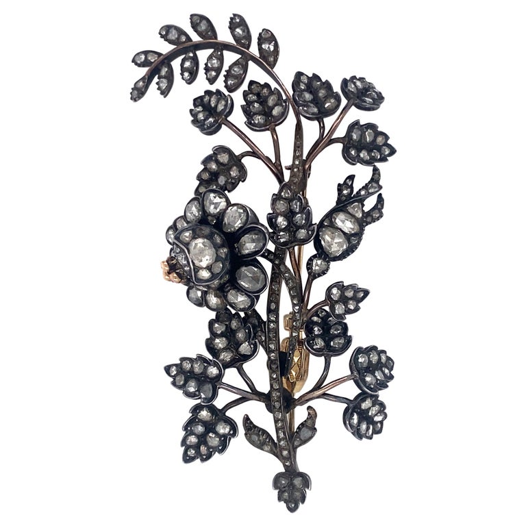 Antique Silver, Gold and Diamond Brooch For Sale