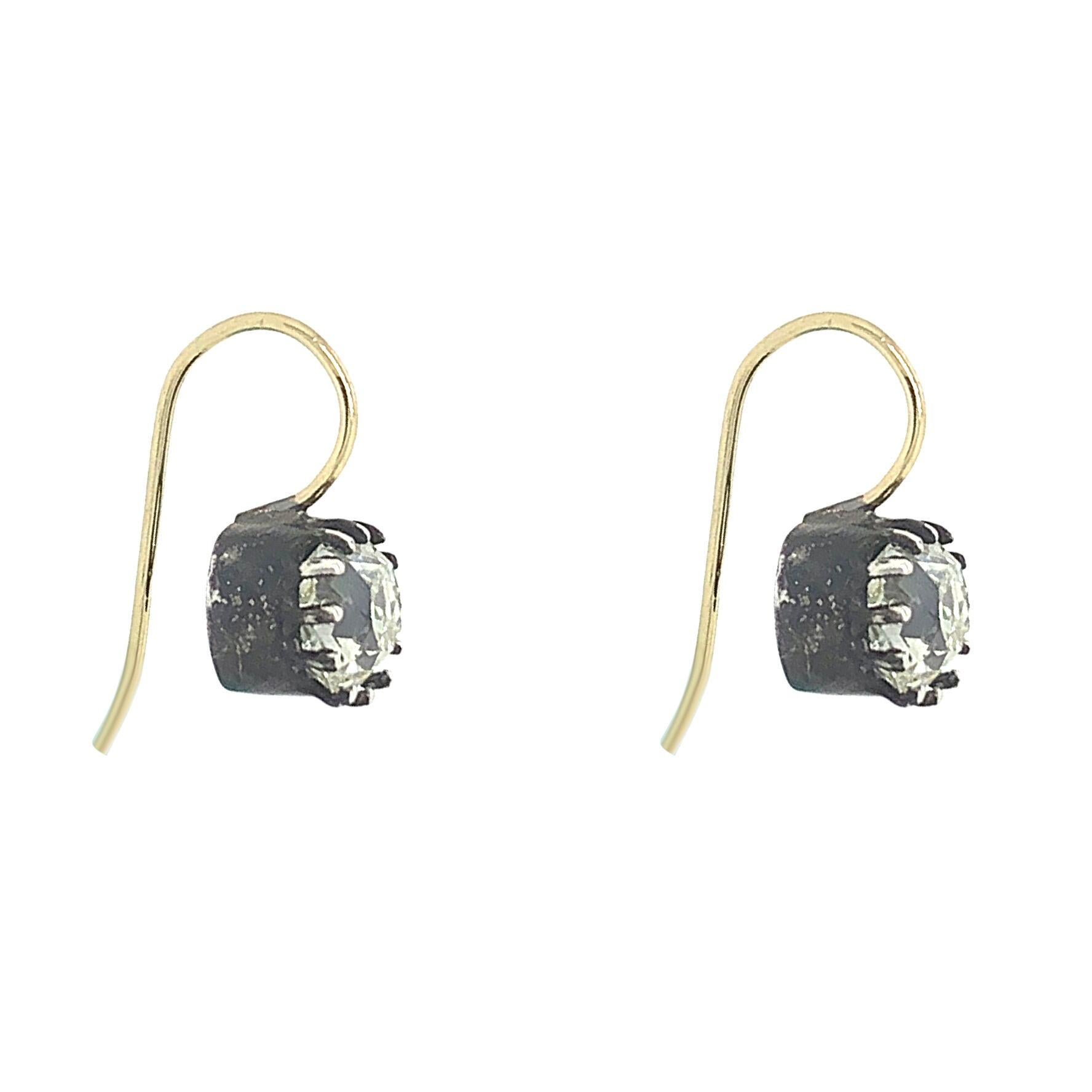 Antique Silver and Gold Diamond Earrings In Excellent Condition For Sale In New York, NY
