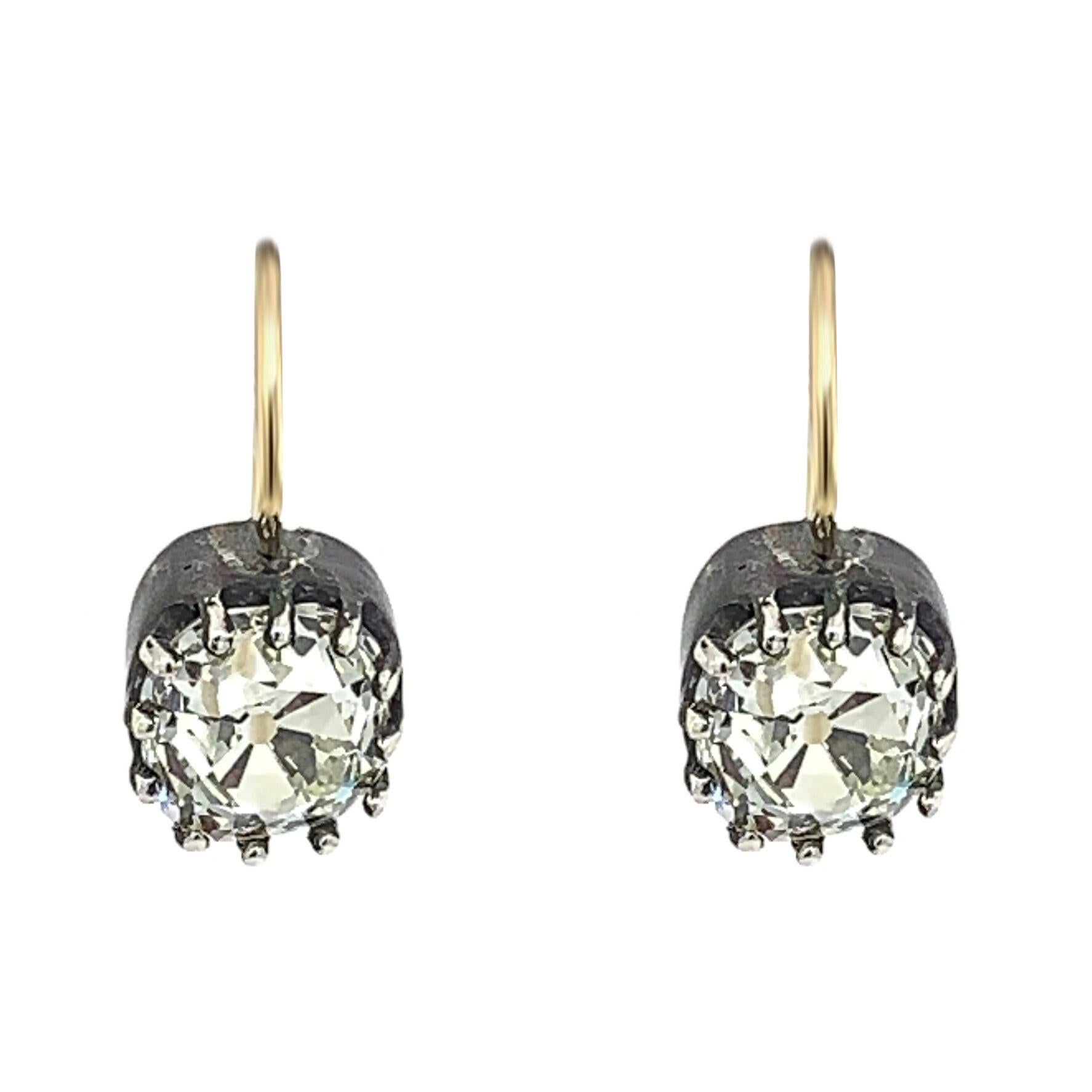 Antique Silver and Gold Diamond Earrings For Sale 2