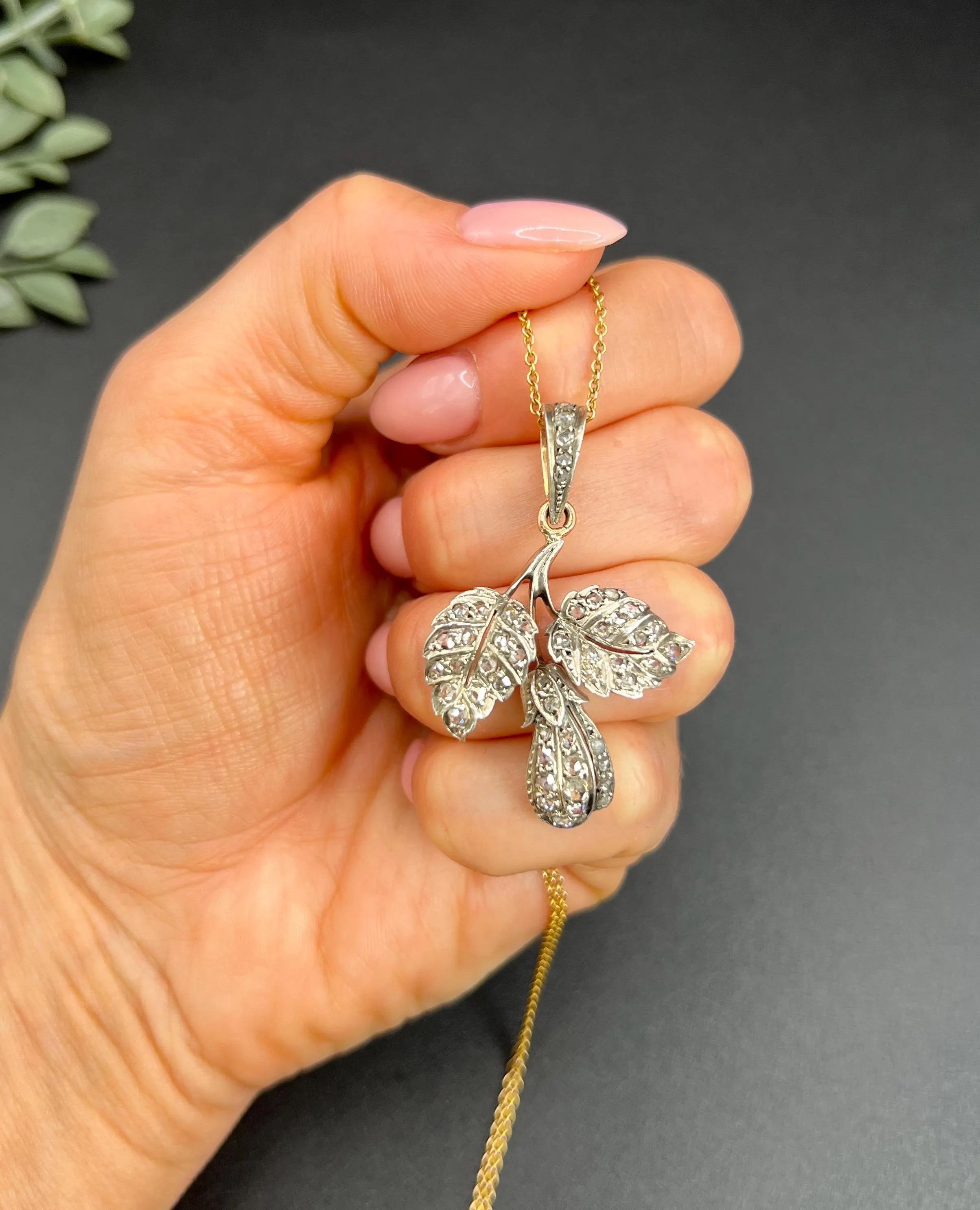 Antique Silver & Gold, Early Victorian Diamond Set Leaf Pendant For Sale 2