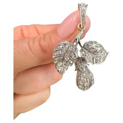 Pendentif feuille en argent et or ancien, du début de l'époque victorienne, serti de diamants
