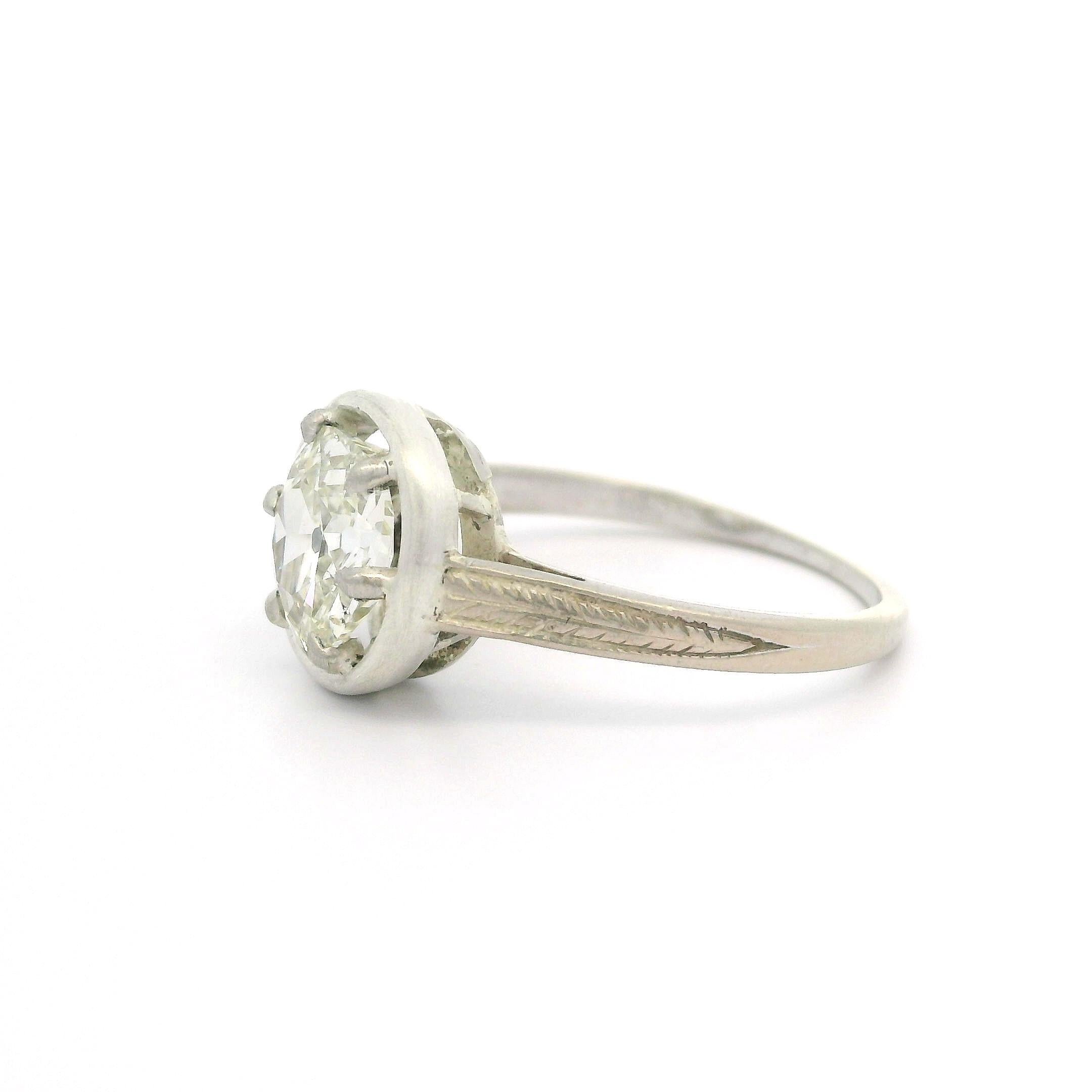 Plata Antigua Oro GIA 1.18ct Diamante de Mina Antigua Solitario Anillo Grabado Flotante en venta 5