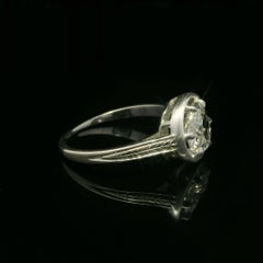 Antique Silver Gold GIA 1.18ct Old Mine Diamond Solitaire Floating Engraved Ring