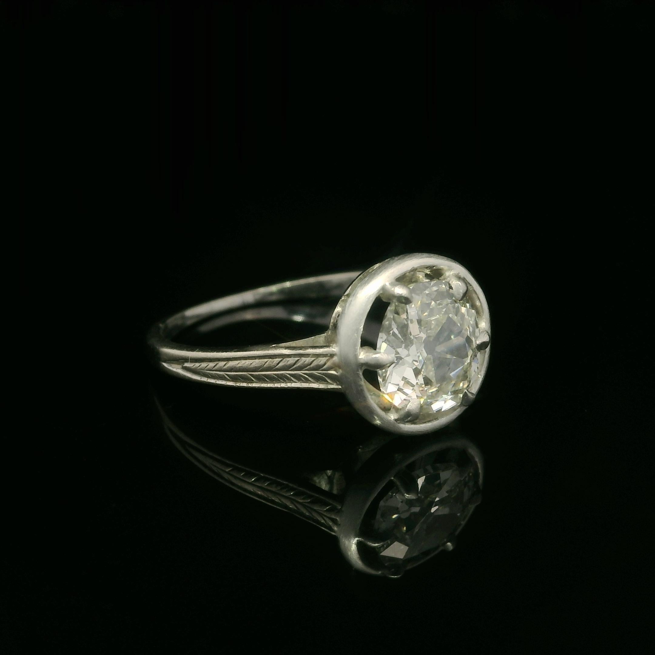 Plata Antigua Oro GIA 1.18ct Diamante de Mina Antigua Solitario Anillo Grabado Flotante en venta 1