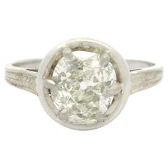 Antique Silver Gold GIA 1.18ct Old Mine Diamond Solitaire Floating Engraved Ring
