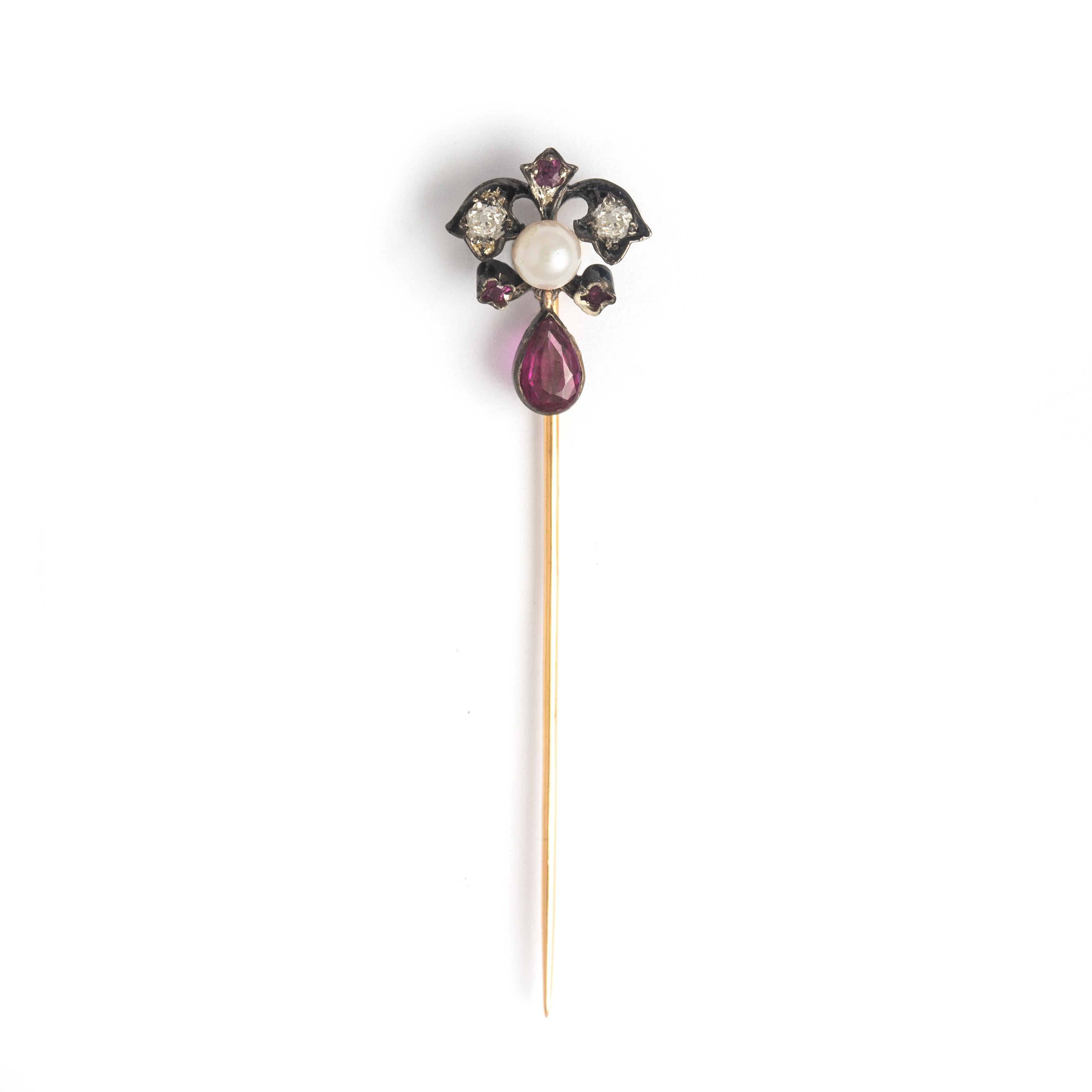 Art Nouveau Antique Silver Gold Pin Pearl Diamond For Sale
