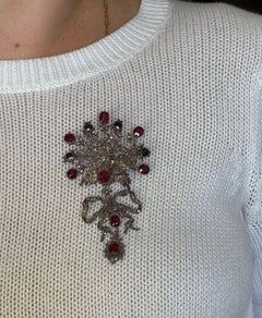 Antique Silver Gold Ruby Sapphire Diamond Peacock Brooch