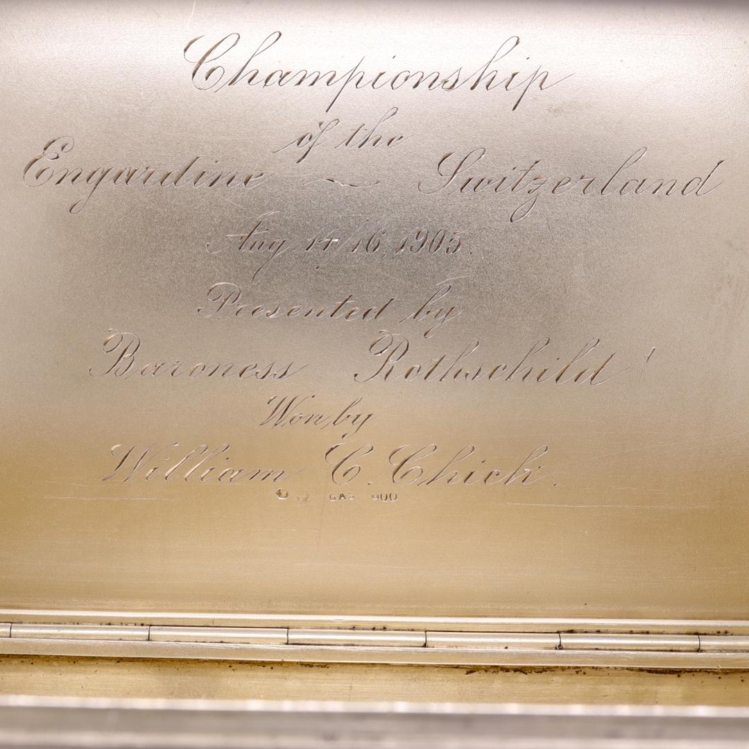 Caja de plata antigua para trofeos de golf regalada por la baronesa Rothschild Eduardiano